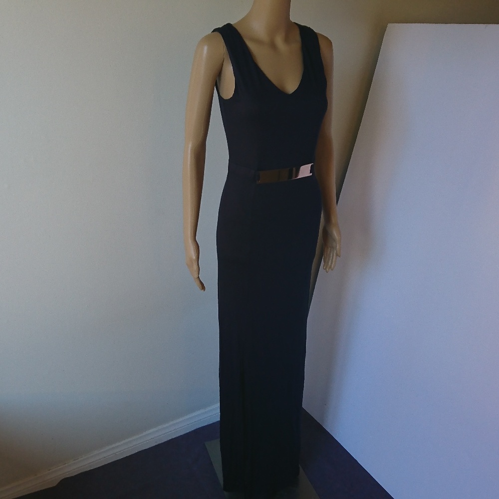 NWT LeShop Navy Maxi Dress Metal Detail Size S